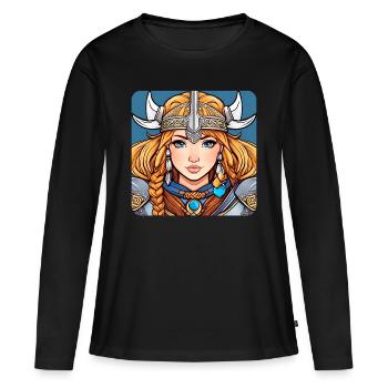 Niedliche Wikingerin Germanin Schildmaid Comic - Frauen Premium Bio Langarmshirt - Schwarz - Vorne - Julia (174cm)