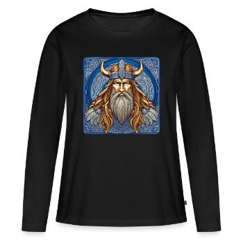 Stolzer Wikinger mit Hörner Helm - Frauen Premium Bio Langarmshirt - Schwarz - Vorne - Julia (174cm)