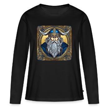Stolzer Wikinger mit Hörner Helm - Frauen Premium Bio Langarmshirt - Schwarz - Vorne - Julia (174cm)