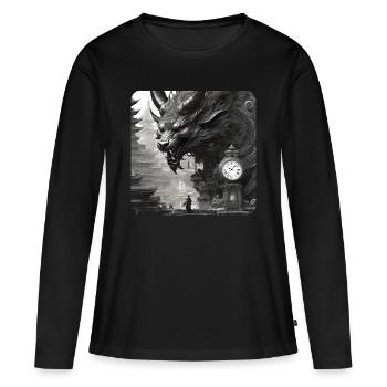 Dämon Monster Ungeheuer mit Uhr - Frauen Premium Bio Langarmshirt - Schwarz - Vorne - Julia (174cm)