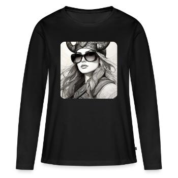 Moderne Stolze Wikingerin mit Sonnenbrille - Frauen Premium Bio Langarmshirt - Schwarz - Vorne - Julia (174cm)