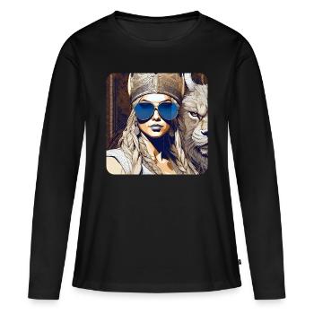 Moderne Stolze Wikingerin mit Sonnenbrille - Frauen Premium Bio Langarmshirt - Schwarz - Vorne - Julia (174cm)
