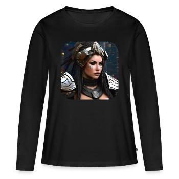 Stolze Wikingerin Schildmaid Cyborg - Frauen Premium Bio Langarmshirt - Schwarz - Vorne - Julia (174cm)