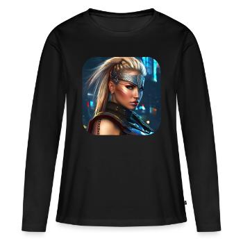Proud Viking Shieldmaiden Cyborg - Women's Premium Organic Long Sleeve Shirt - black - Front - Julia (174cm)
