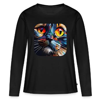 Psychedelisches Motiv Katze - Frauen Premium Bio Langarmshirt - Schwarz - Vorne - Julia (174cm)