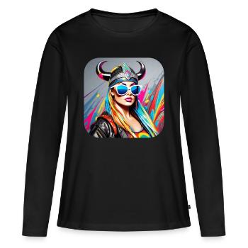 Moderne Stolze Wikingerin mit Sonnenbrille - Frauen Premium Bio Langarmshirt - Schwarz - Vorne - Julia (174cm)