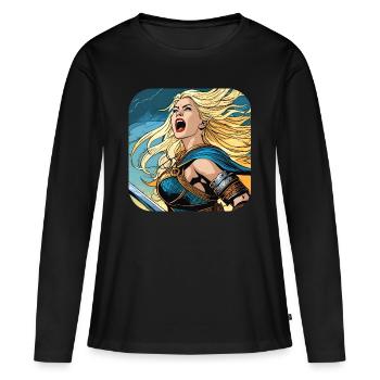 Fière Viking Germanin Shieldmaiden - T-shirt manches longues Premium bio Femme - noir - Devant - Julia (174cm)