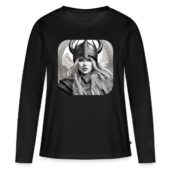 Stolze Wikingerin Germanin Schildmaid - Frauen Premium Bio Langarmshirt - Schwarz - Vorne - Julia (174cm)