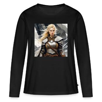 Proud Viking Germanin Shieldmaiden - Women's Premium Organic Long Sleeve Shirt - black - Front - Julia (174cm)