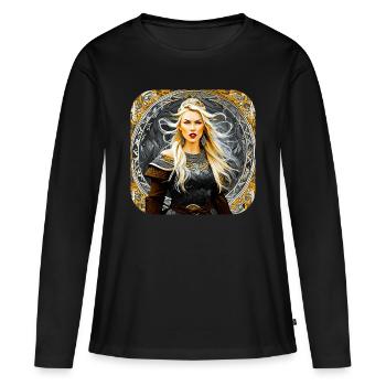 Stolze Wikingerin Germanin Schildmaid - Frauen Premium Bio Langarmshirt - Schwarz - Vorne - Julia (174cm)