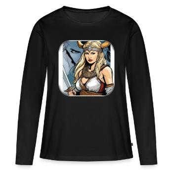 Stolze Wikingerin Germanin im Comic Style - Frauen Premium Bio Langarmshirt - Schwarz - Vorne - Julia (174cm)