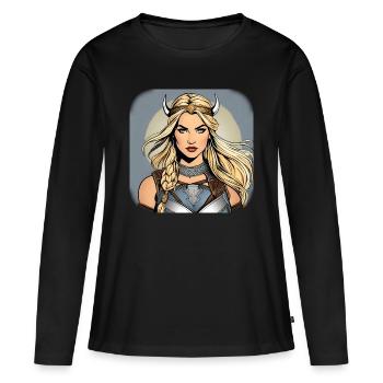 Stolze Wikingerin Germanin im Comic Style - Frauen Premium Bio Langarmshirt - Schwarz - Vorne - Julia (174cm)