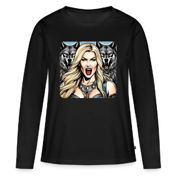 Wikinger Schildmaid mit Wölfe - Frauen Premium Bio Langarmshirt - Schwarz - Vorne - Julia (174cm)