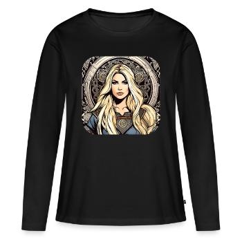 Proud Viking Germanin Shieldmaiden - Women's Premium Organic Long Sleeve Shirt - black - Front - Julia (174cm)