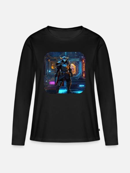 Cooler Cyberspace Krieger - Frauen Premium Bio Langarmshirt - Schwarz