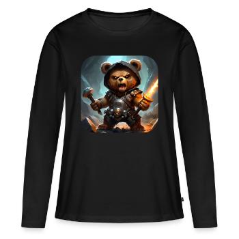 Ours en peluche Heavy Metal avec guitare électrique - T-shirt manches longues Premium bio Femme - noir - Devant - Julia (174cm)