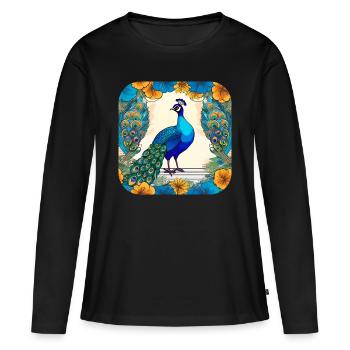 Elegant Peacock - Women's Premium Organic Long Sleeve Shirt - black - Front - Julia (174cm)