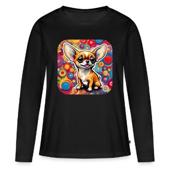 Mignon petit chien chihuahua dans un style comique - T-shirt manches longues Premium bio Femme - noir - Devant - Julia (174cm)