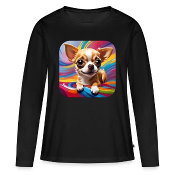 Niedlicher kleiner Chihuahua Hund im Comic Style - Frauen Premium Bio Langarmshirt - Schwarz - Vorne - Julia (174cm)
