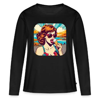 Fille rétro cool - T-shirt manches longues Premium bio Femme - noir - Devant - Julia (174cm)