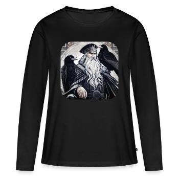 Wikinger Odin mit Raben II - Frauen Premium Bio Langarmshirt - Schwarz - Vorne - Julia (174cm)