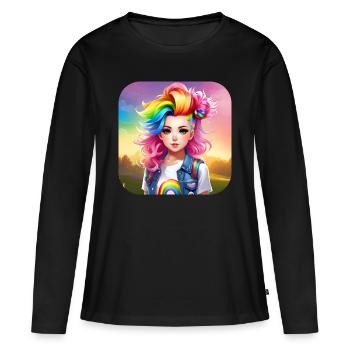 Cute girl with rainbow hair - Women's Premium Organic Long Sleeve Shirt - black - Front - Julia (174cm)