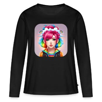 Cute girl with rainbow hair - Women's Premium Organic Long Sleeve Shirt - black - Front - Julia (174cm)