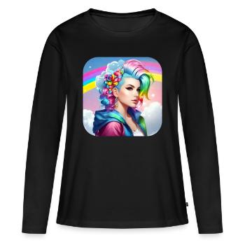 Cool girl with rainbow hair - Women's Premium Organic Long Sleeve Shirt - black - Front - Julia (174cm)