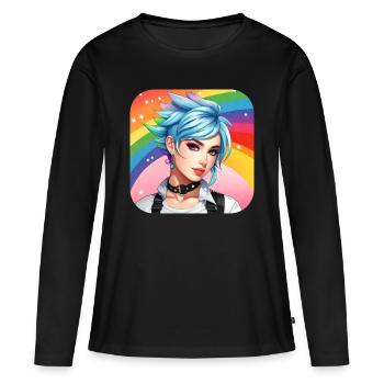 Cute girl with rainbow hair - Women's Premium Organic Long Sleeve Shirt - black - Front - Julia (174cm)