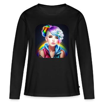 Cool girl with rainbow hair - Women's Premium Organic Long Sleeve Shirt - black - Front - Julia (174cm)