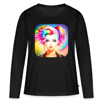 Cute girl with rainbow hair - Women's Premium Organic Long Sleeve Shirt - black - Front - Julia (174cm)