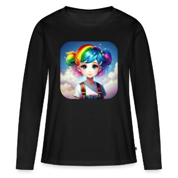 Cute girl with rainbow hair - Women's Premium Organic Long Sleeve Shirt - black - Front - Julia (174cm)