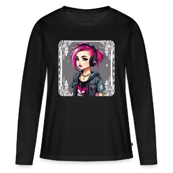 Fille punk cool aux cheveux roses - T-shirt manches longues Premium bio Femme - noir - Devant - Julia (174cm)