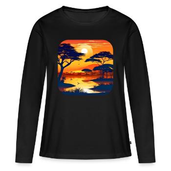 Sunset in Africa with palm trees - Women's Premium Organic Long Sleeve Shirt - black - Front - Julia (174cm)