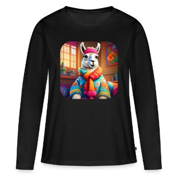 Cooles gemütliches Winter Lama - Frauen Premium Bio Langarmshirt - Schwarz - Vorne - Julia (174cm)
