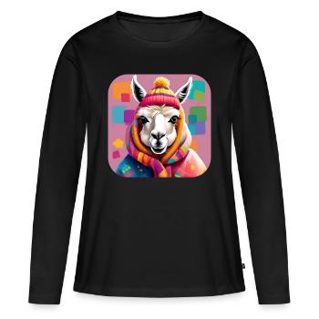 Cooles gemütliches Winter Lama - Frauen Premium Bio Langarmshirt - Schwarz - Vorne - Julia (174cm)