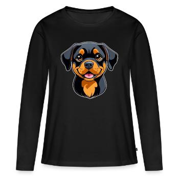Niedlicher Rottweiler im Comic Style - Frauen Premium Bio Langarmshirt - Schwarz - Vorne - Julia (174cm)