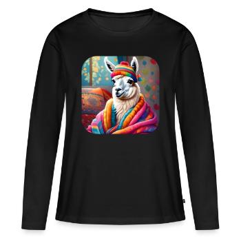 Lama d’hiver cool et confortable - T-shirt manches longues Premium bio Femme - noir - Devant - Julia (174cm)