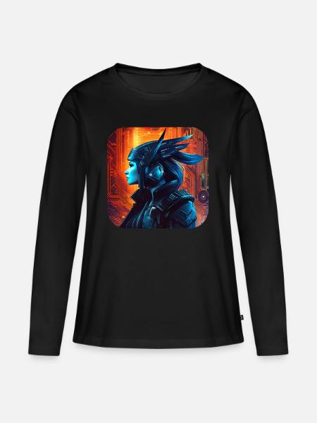Stolze Cyberspace Wikingerin - Frauen Premium Bio Langarmshirt - Schwarz