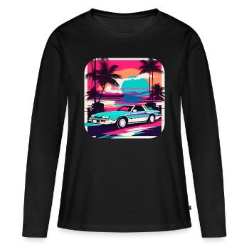 Cooles Auto mit Palmen im Sonnenuntergang III - Frauen Premium Bio Langarmshirt - Schwarz - Vorne - Julia (174cm)