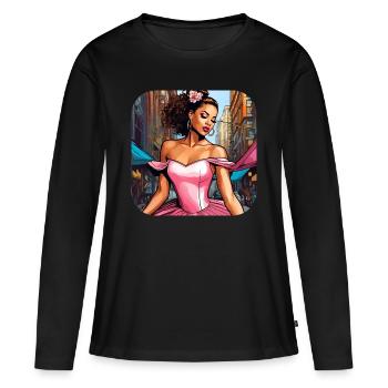 Princesse de conte de fées moderne en rose - T-shirt manches longues Premium bio Femme - noir - Devant - Julia (174cm)