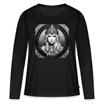 Stolze Wikingerin Germanin Schildmaid - Frauen Premium Bio Langarmshirt - Schwarz - Vorne - Julia (174cm)