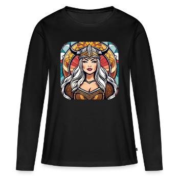 Stolze Wikingerin Germanin Schildmaid - Frauen Premium Bio Langarmshirt - Schwarz - Vorne - Julia (174cm)