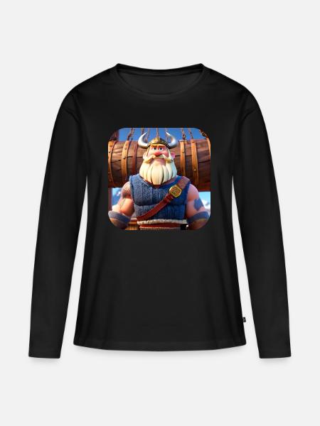 Niedliches Wikinger im Comic Style - Frauen Premium Bio Langarmshirt - Schwarz