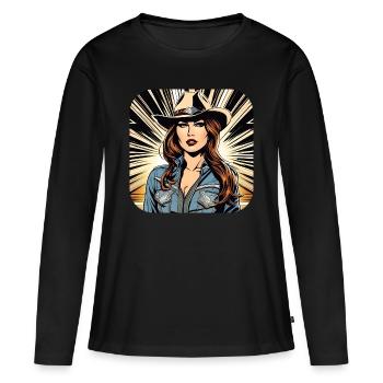 Fille de l’Ouest cool - T-shirt manches longues Premium bio Femme - noir - Devant - Julia (174cm)