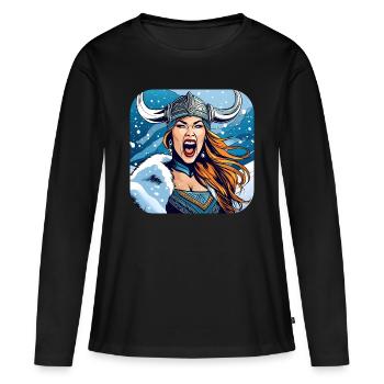 Fière Viking Germanin Shieldmaiden - T-shirt manches longues Premium bio Femme - noir - Devant - Julia (174cm)