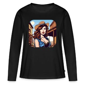 Fille de l’Ouest cool - T-shirt manches longues Premium bio Femme - noir - Devant - Julia (174cm)