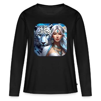 Chaman mystique avec léopard des neiges - T-shirt manches longues Premium bio Femme - noir - Devant - Julia (174cm)