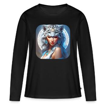 Animal mystique Chaman Léopard des neiges - T-shirt manches longues Premium bio Femme - noir - Devant - Julia (174cm)