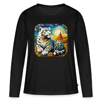 Motif mystique Mystérieux léopard des neiges - T-shirt manches longues Premium bio Femme - noir - Devant - Julia (174cm)